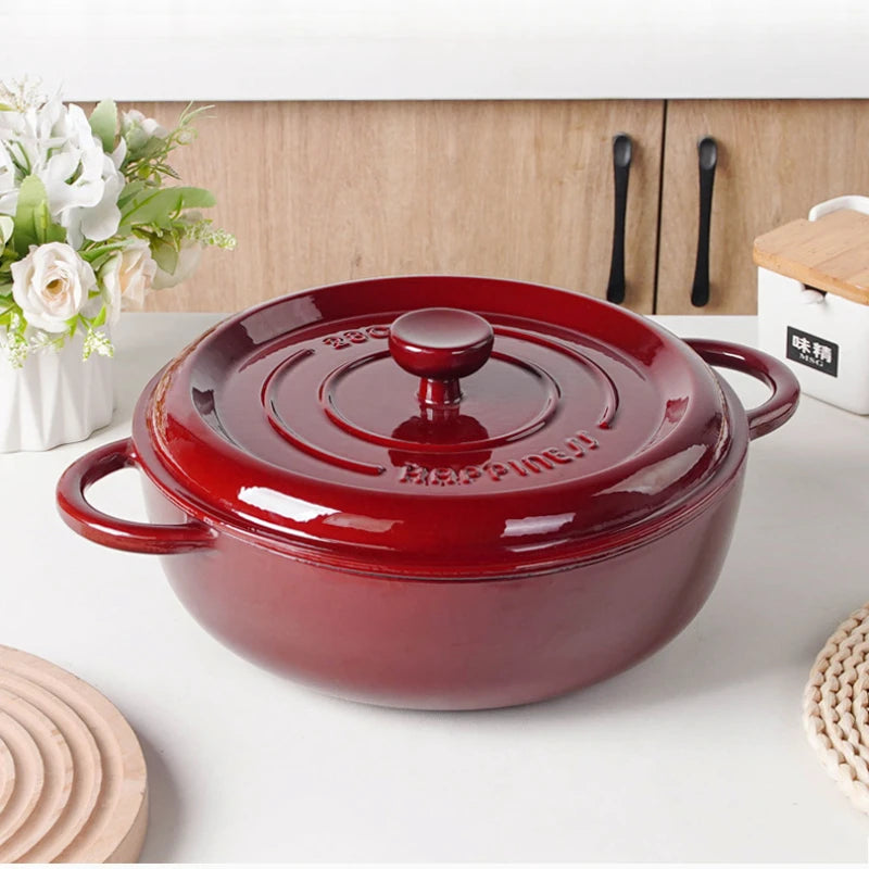 Quality Cast Iron Mama Pot, Home Frying Stew Pot, Large Capacity Non-stick Casserole, Deepen 28cm Enamel Soup Pot