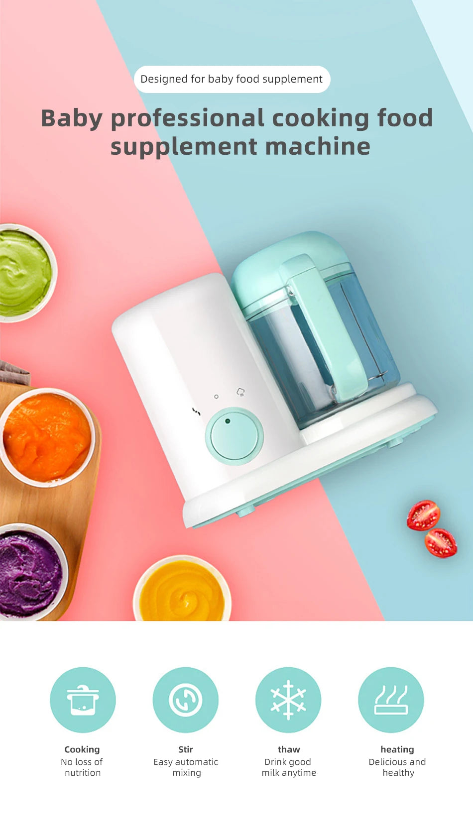 2023 New Baby Feeding Food Maker Supplement Newbron Baby Food Cooking Blenders Steamer Processor Infant Fruit Vegetable Maker