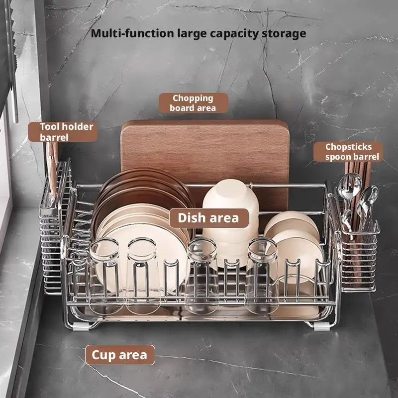 Dish Drain Rack Holder 304 Stainless Steel Bowl Drainer Tableware Cup Drying Rack Kitchen Accessories Storage Organizer Shelf