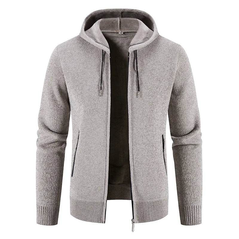 2025 New Winter Mens Sweaters Outwear Hooded Fleece Cardigan Men Knitted Warm Sweatercoat Solid Casual Hooded Sweater Jacket Man - AIAZ