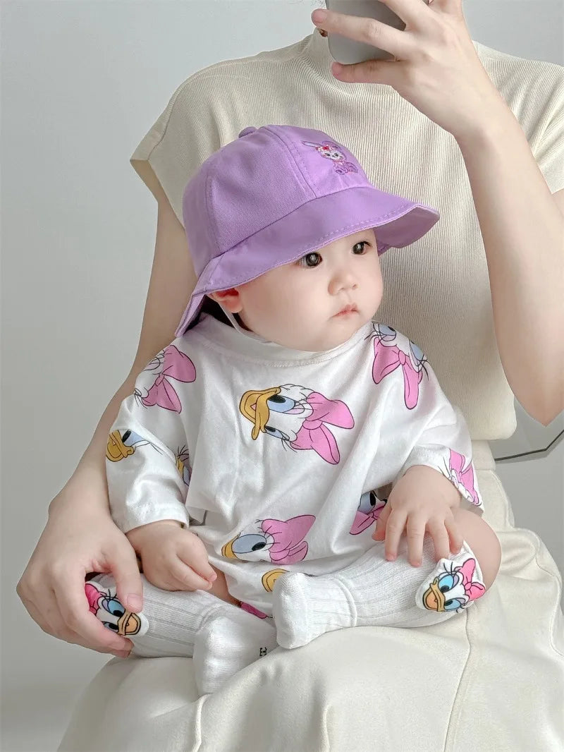 Baby Girls Bodysuits Boys Newborn Socks Hat 3PCS Clothes Set Short Sleeve Cartoon Daisy Donald Duck Infant Bodysuits K594-2
