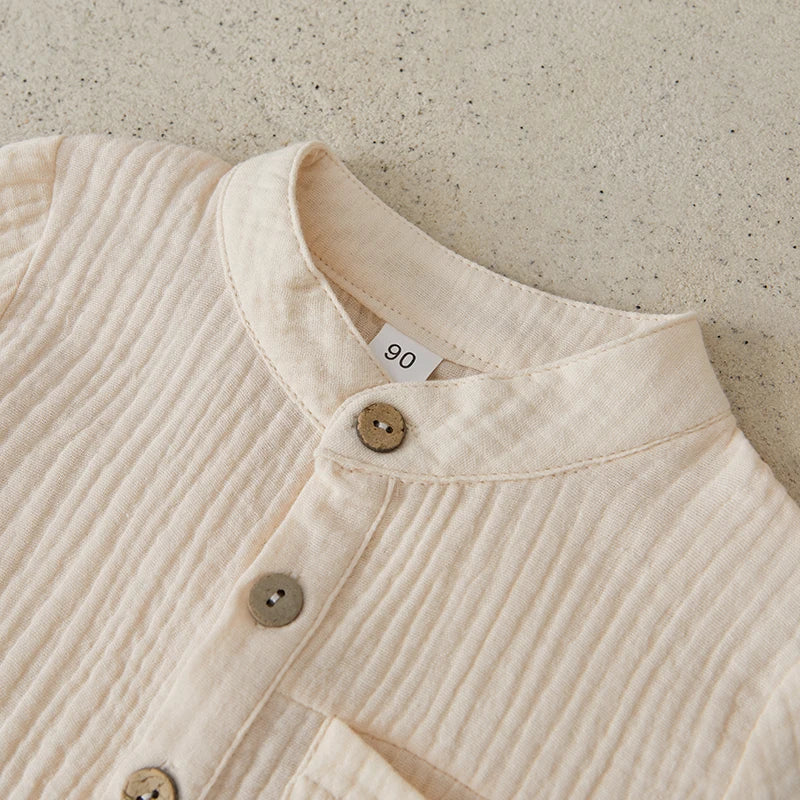 Suefunskry Toddler Boys Summer 2Pcs Casual Outfits Solid Color Short Sleeve Button Tops and Elastic Waist Shorts Sets 6M-4Y