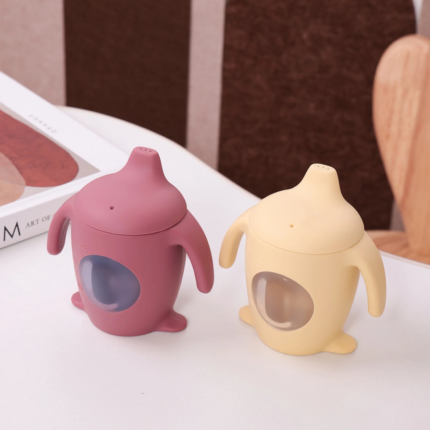 Color Kids 1PCS Silicone Penguin Sippy Cup Transparent Baby Water Bottle BPA Free Leakproof  Portable Infant Cup Baby Gifts