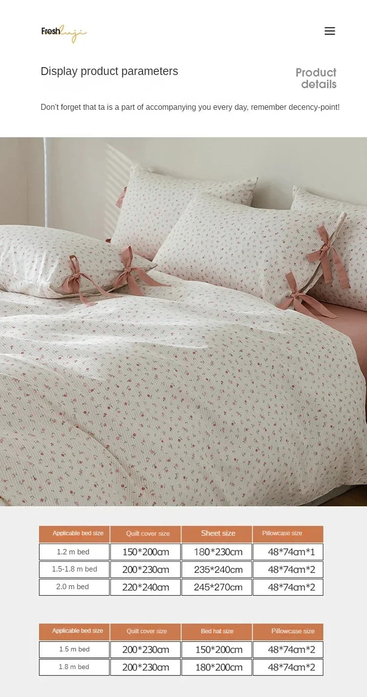 100% Cotton Bedding Set Flower Style Duvet Cover with Pillow Case Single Bedding Set Skincare Sheet Set
