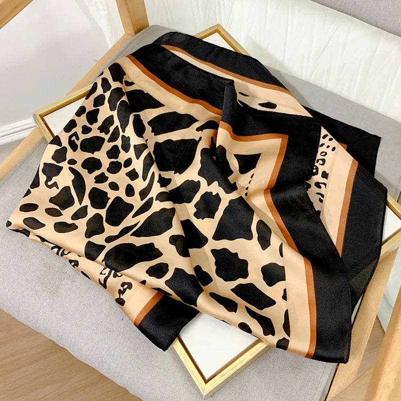 2024 New Leopard Print Square Scarf Women's Imitation Silk Scarf Casual Versatile Decoration Small Neck Scarf 70CMx70CM - AIAZ