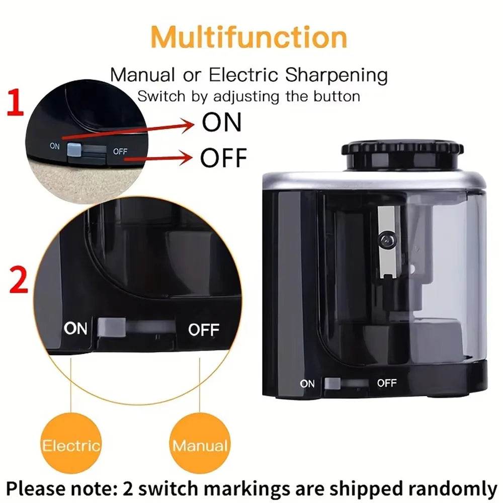 Portable Electric Pencil Sharpeners Fast Sharpen Back to School Supplies Sketch Writing Pencils(6-8mm) Student Classroom Office - AIAZ
