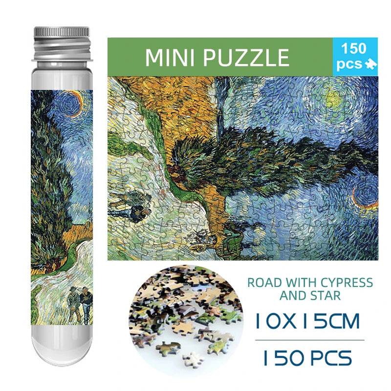 MaxRenard Jigsaw Puzzle 150pcs Mini Test Tube 15*10cm Travel Game World Famous Van Gogh Oil Paintings - AIAZ