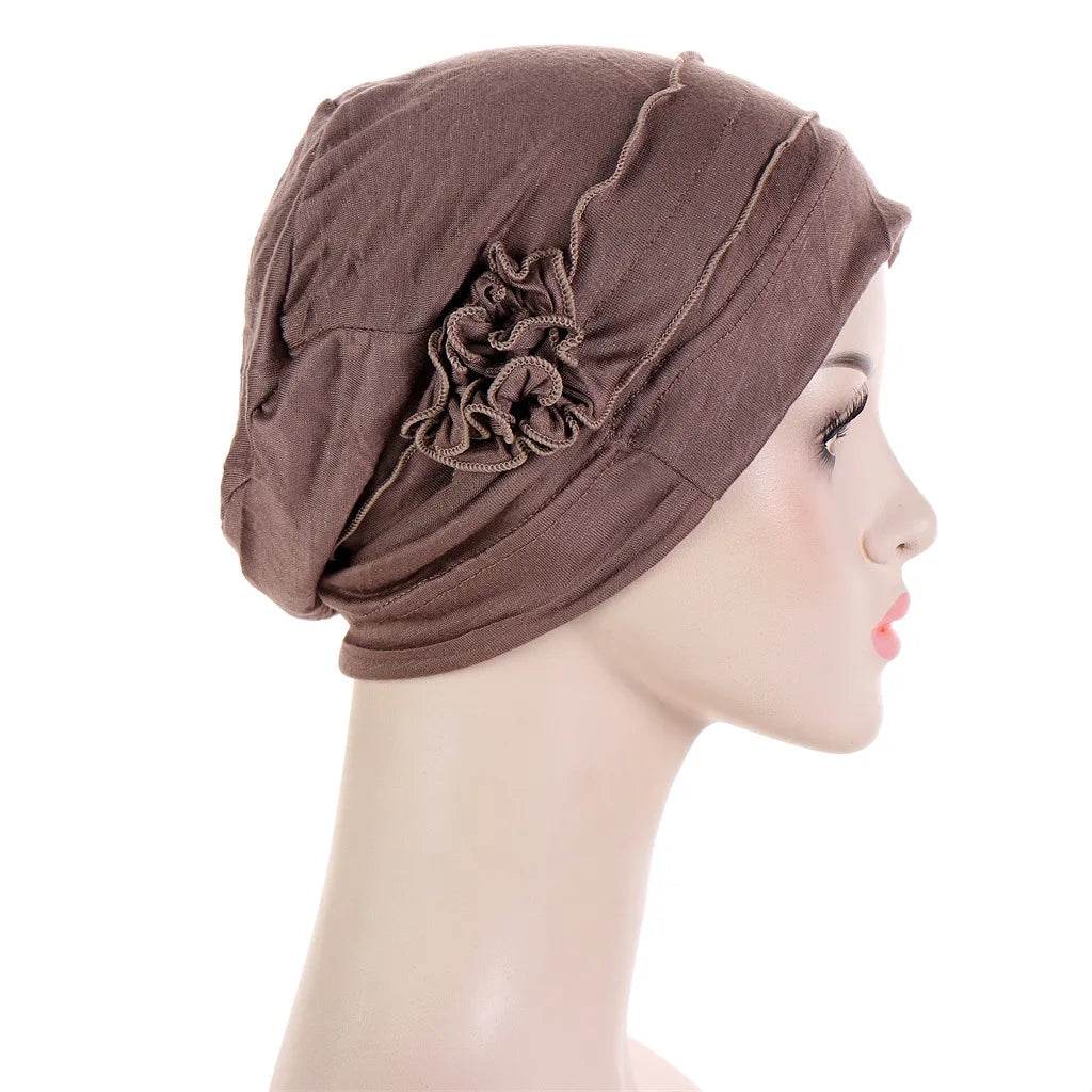 Muslim Fashion Flowers Turban Cap Solid Color Women Hijabs Islamic Chemo Cap Head Scarf Ladies Head Wrap Cover Hijab Scarf - AIAZ