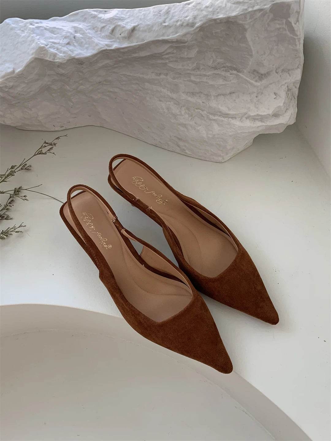 Bailamos Women Sandals Pointed Toe Elegant Low-heel Shoes Summer Fashion Slingback Woman Mules Shoes Pumps Dress Shoes - AIAZ