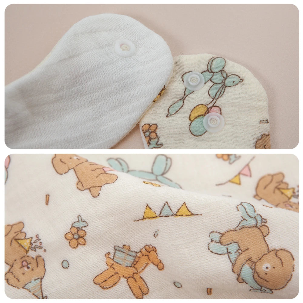 2Pcs/Set Baby Bibs Reusable Saliva Towel Good Absorption Soft 100% Cotton Gauze Cartoon Print Adjustable Baby Feeding Bibs