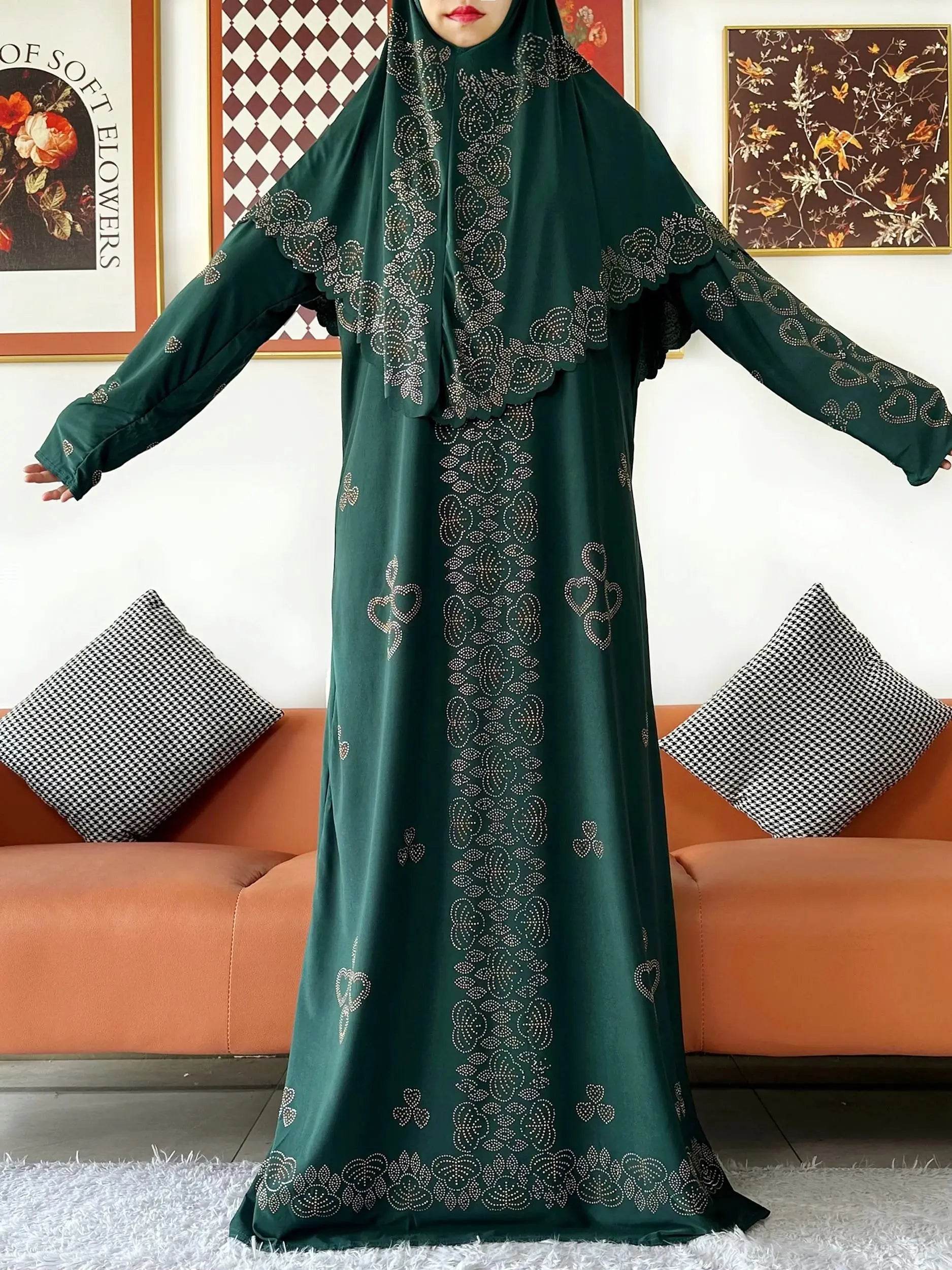 Muslim Two Piece Set Hijab Prayer Dress Fashion Abaya Set Women Prayer Garment Hijab Long Khimar Long Dress Sets Islamic Ramadan - AIAZ