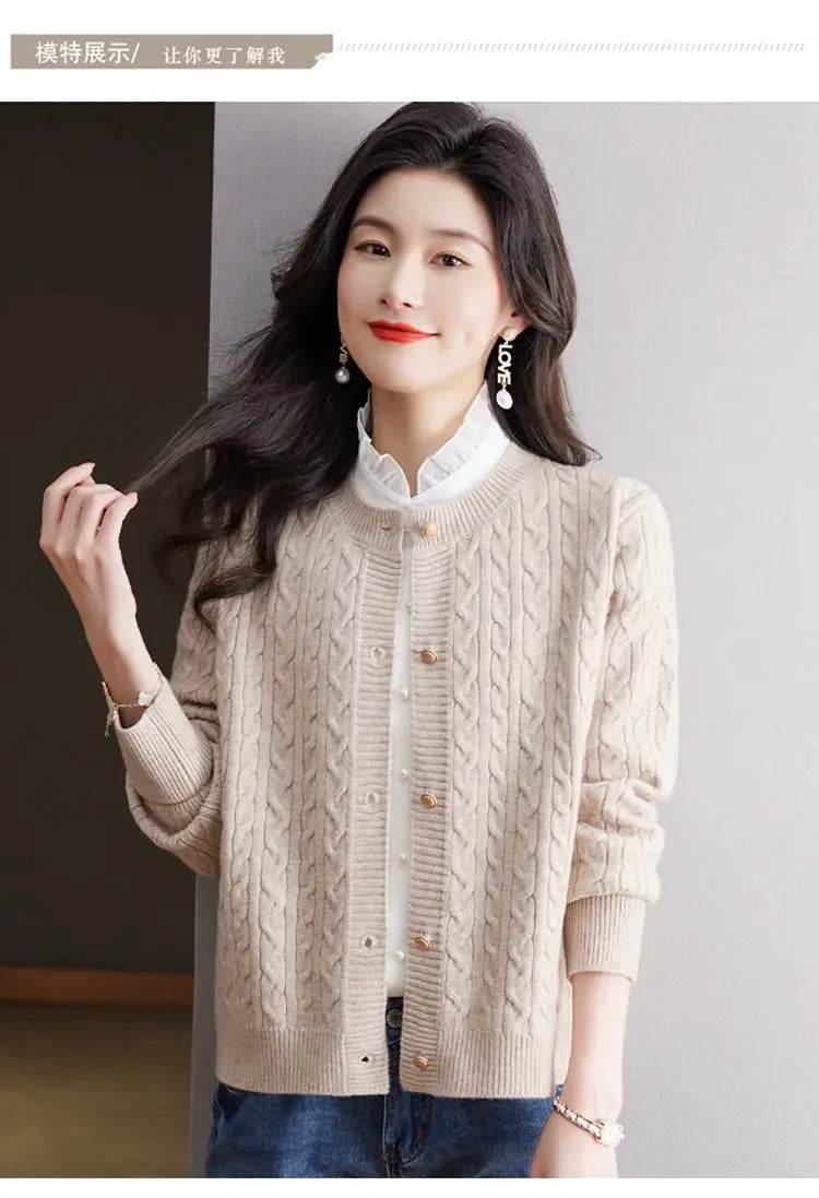 Knitted Cardigan Women's Short Spring Autumn New Top Round Neck Loose Fashionable Sweater Casual Jacket - AIAZ