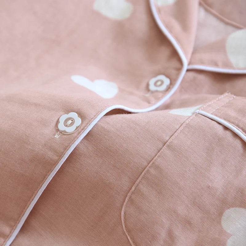 New Spring and Autumn Pajama Set Women's 100% Cotton Long Sleeve Pants Two Piece Love Lovely Sweet Home Furnishing Set - AIAZ