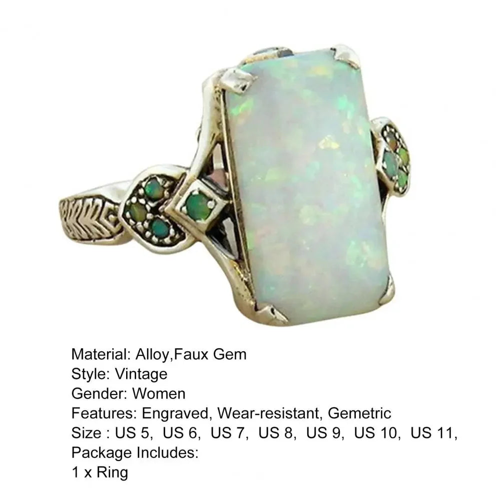 New Fashion Square White Opal Ring for Women Vintage Turquoise Rectangular Faux Gem Ring Jewelry Gifts Женская Бижутерия Тренд