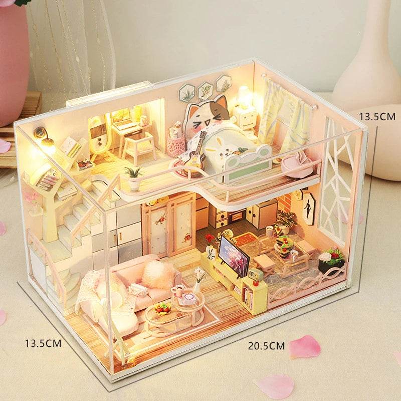 Doll House Kit 3D Wooden Mini DollHouse Assembly Building with Furniture Kit Toys Children's Birthday Gift 3D Puzzle Handmade - AIAZ