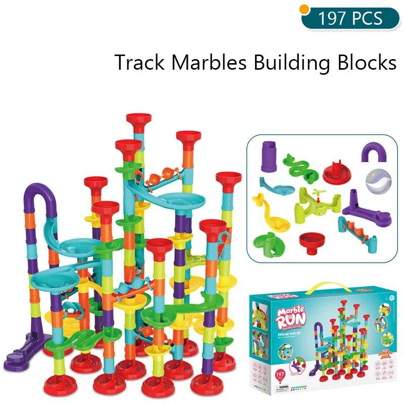 Marbles Run Catapult Track Building Blocks Slide Beads Educational Toys Children Gift Race Balls Toy Marble Track Race Set - AIAZ