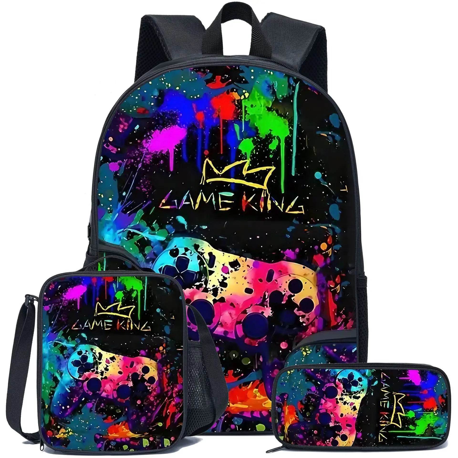 School Bags for Children Boys Game Pad Pattern Backpacks Kids Satchels Primary School Grade 1-3 Students 3 Pieces Set Backpacks - AIAZ