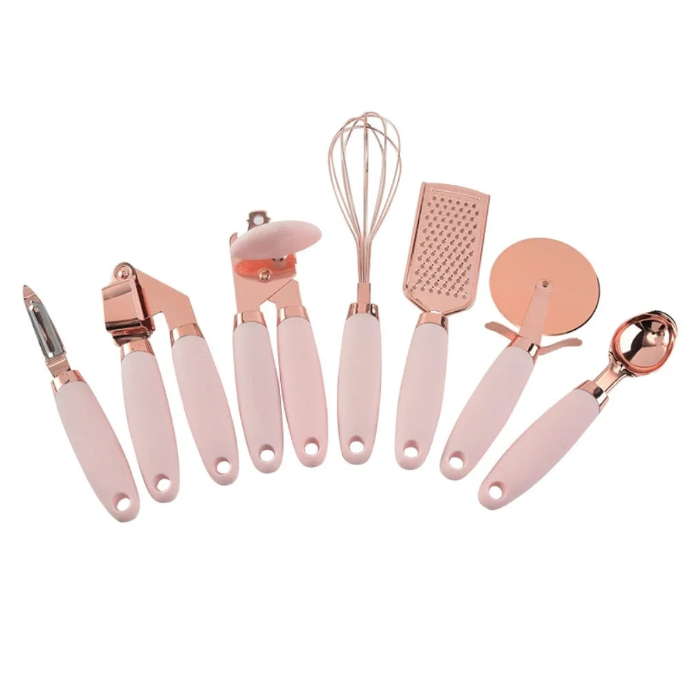 7PCS/Set Stainless Steel Garlic Press Pizza Cutter Kitchen Gadget Set Can Opener Potato Cooking Kitchenware
