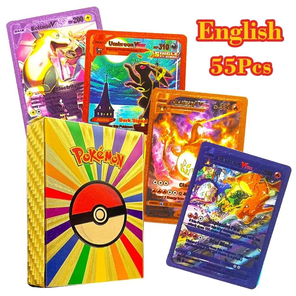 27-110pcs Pokemon Cards Pikachu Gold Silver Black Colorful Vmax GX Vstar Spanish English French German Collection Card Toys Gift - AIAZ