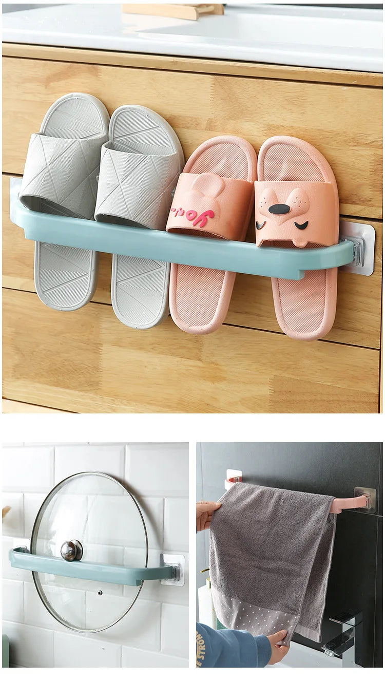 Bathroom Shelf PendantToilet Paper Holder Plastic Self-adhesive Towel Rack Wall-mounted Hanging Hook Bathroom Supplies