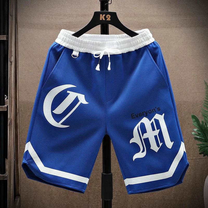 2025 Summer Men's Running Shorts Casual Jogging Sport Short Pants patchwork Print Drawstring Loose Dry Gym Sports Shorts - AIAZ