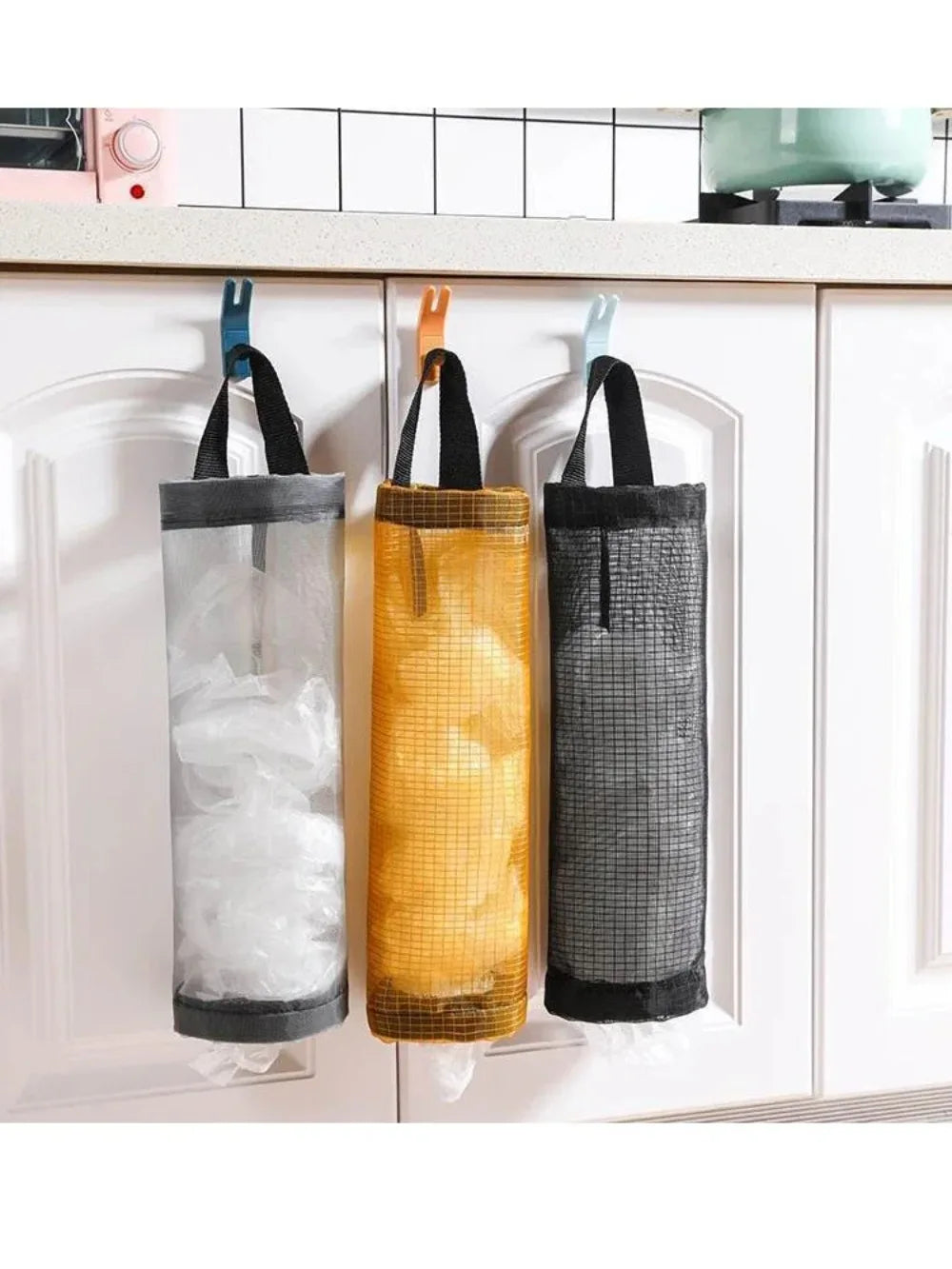 Home Grocery Bag Holder Wall Mount Plastic Bag Holder Dispenser Hanging Storage Trash Garbage Bag Kitchen Garbage Organizer