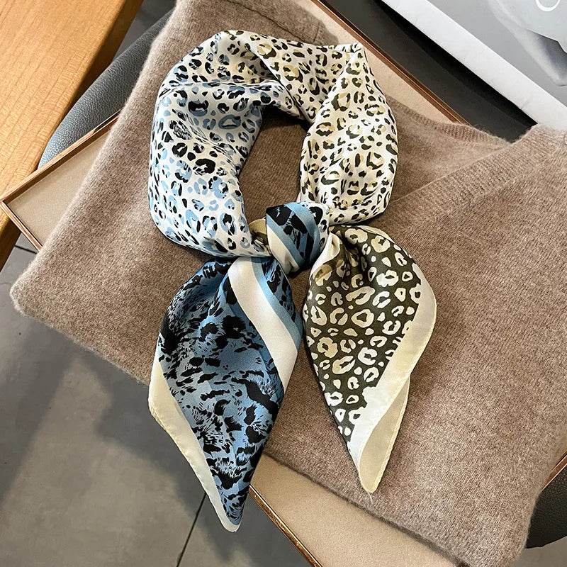 2024 New Leopard Print Square Scarf Women's Imitation Silk Scarf Casual Versatile Decoration Small Neck Scarf 70CMx70CM - AIAZ