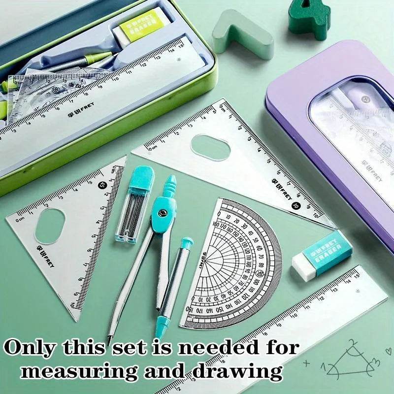 7-piece Set of Ruler, Triangle Ruler, Protractor, Compass, Student Stationery, Back To School Math Supplies - AIAZ