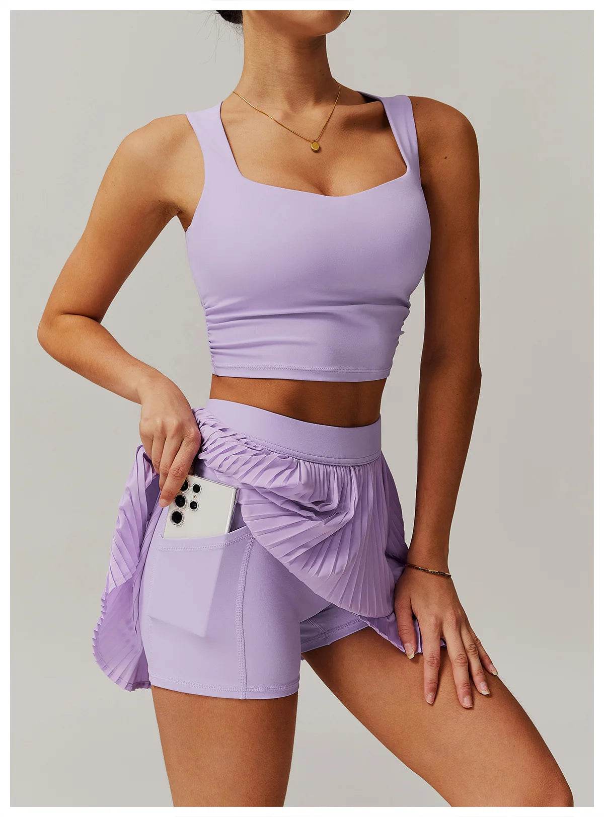 Yoga Sets Workout Sets for Women 2 Pieces Gym Suits Long Sleeved Outfits Zipper Fitness Jacket Running Short Skirt Sportswear - AIAZ