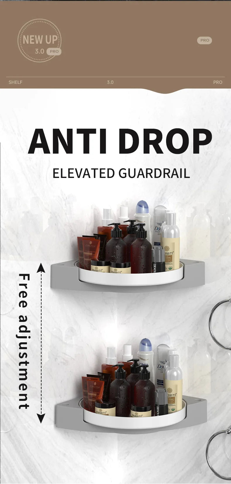 360° Rotate Shower Organizer Shelves Bathroom Swivel Shelf Kitchen Storage Organiser Shower Shelf  Bathroom Accessories