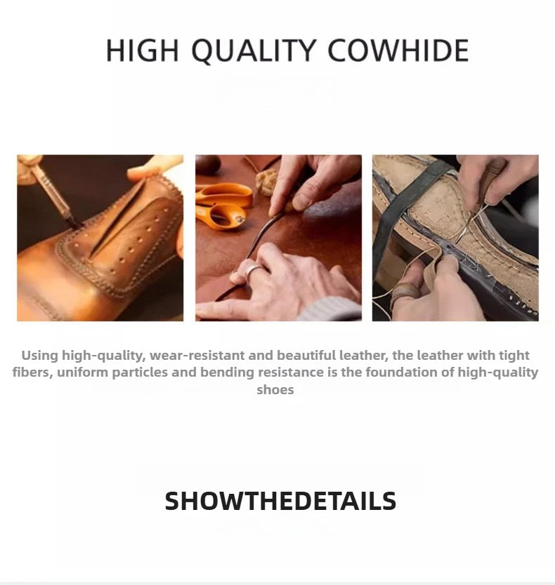 Spring and Autumn New Men's Business Casual Shoes, Genuine Leather Thick Soled Round Toe Loafers