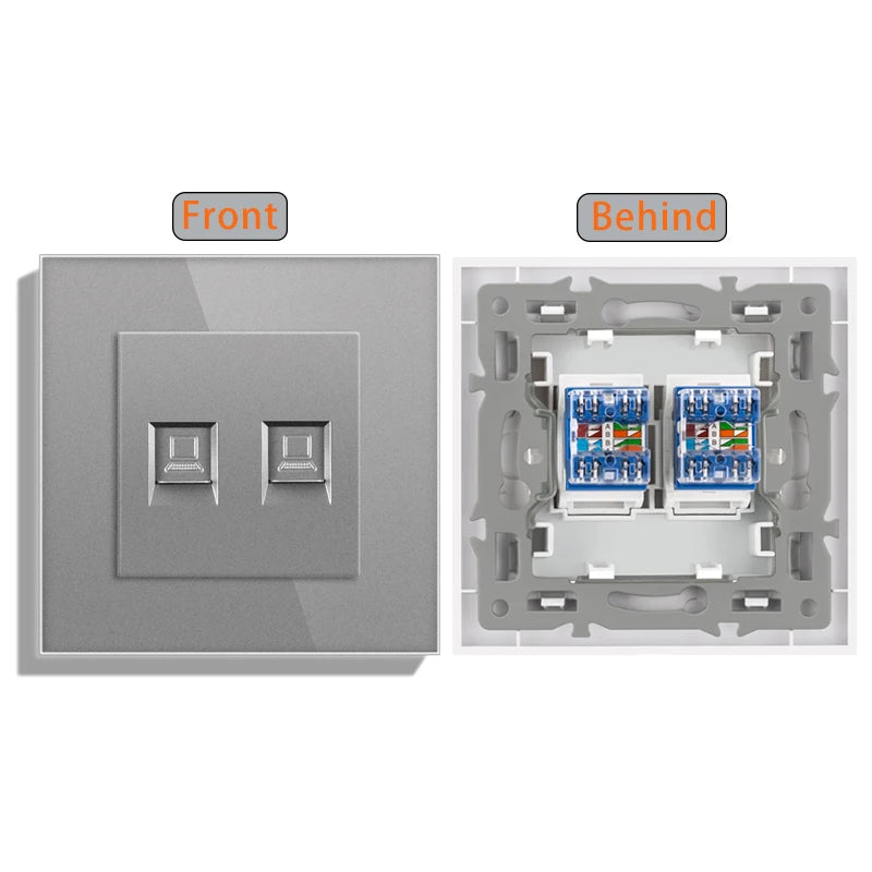 Cat6 rj45 wall socket network socket with TV wall data double socket telephone crystal glass panel rj45 network socket computer