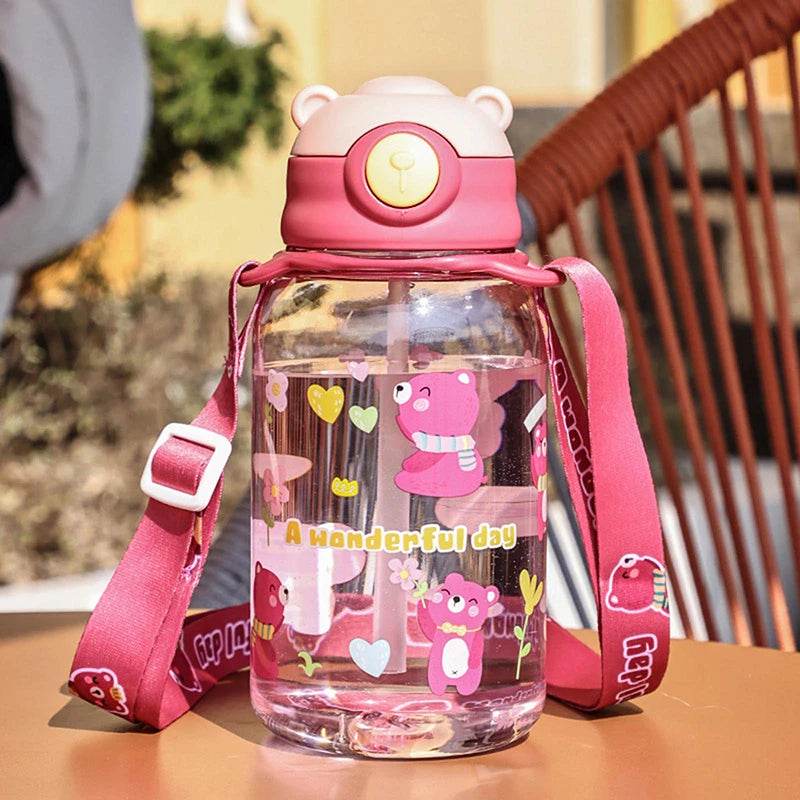 600ml Kids Water Sippy Cup Kids Water Bottle with Straw and Handle Portable Drinking Bottle Cup Children Outdoor Cups - AIAZ