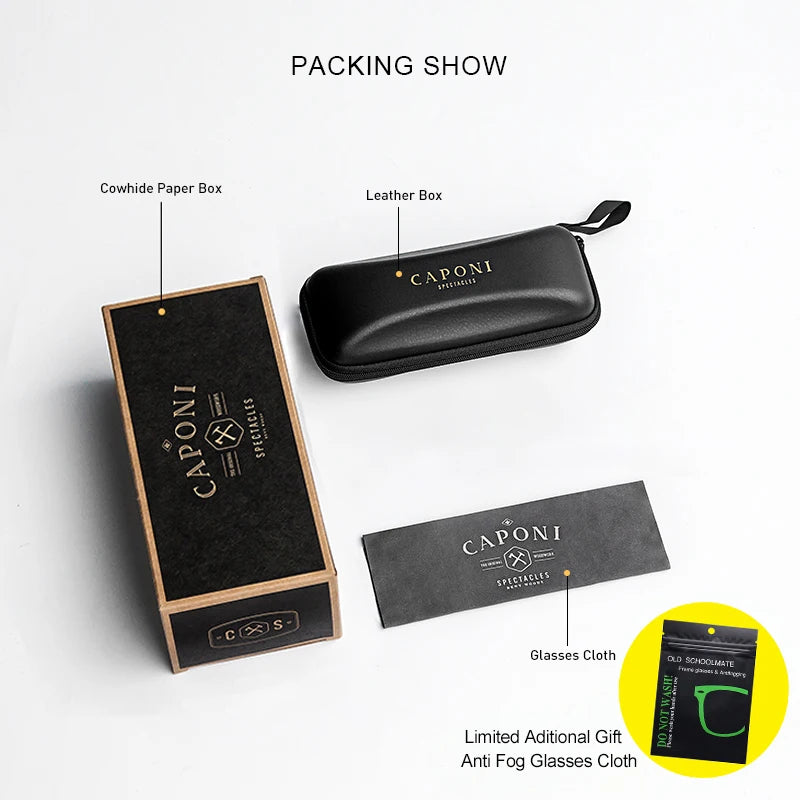 CAPONI Vintage Men's Glasses Frame Pure Titanium Acetate Anti Blue Light Luxury Eye Glasses Brand Designer Spectacles JF7566