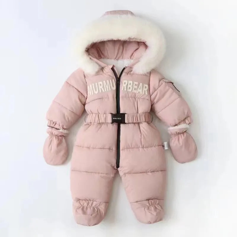 Winter Newborn Baby Girl Jumpsuit Thicken Baby Ski Suit With Gloves Belt Baby Romper Warm Infant Snowsuit Children Clothing Set
