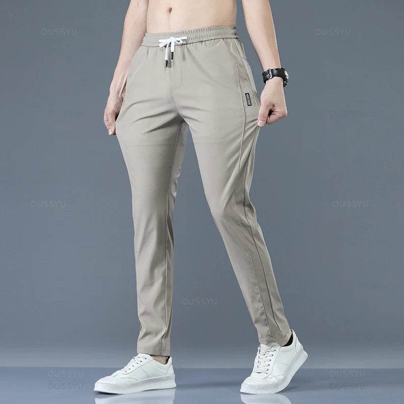2025 Men's Trousers Spring Summer New Thin Green Solid Color Fashion Pocket Applique Full Length Casual Work Pants Pantalon - AIAZ