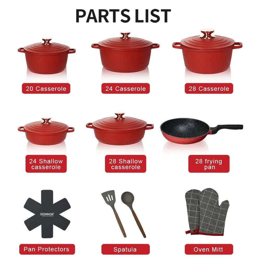DONNOR Best Ceramic Non-Stick Frying Pan Cookware 18 Piece Set Scratch-Resistant Reusable with Lid and Spatula Dishwasher-Safe - AIAZ