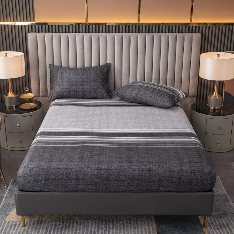 100% Polyester 3pcs Printed Sanding Fitted Sheet and pillowcases Set Elastic Band Around Mattress Cover King Size Bed Cover