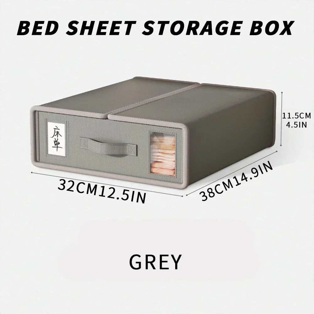 Sheet Set Storage Box Organizer Fabric Folding Window Zipper Blanket Organizer Box Wardrobe Bed Clothes Storage Organizer