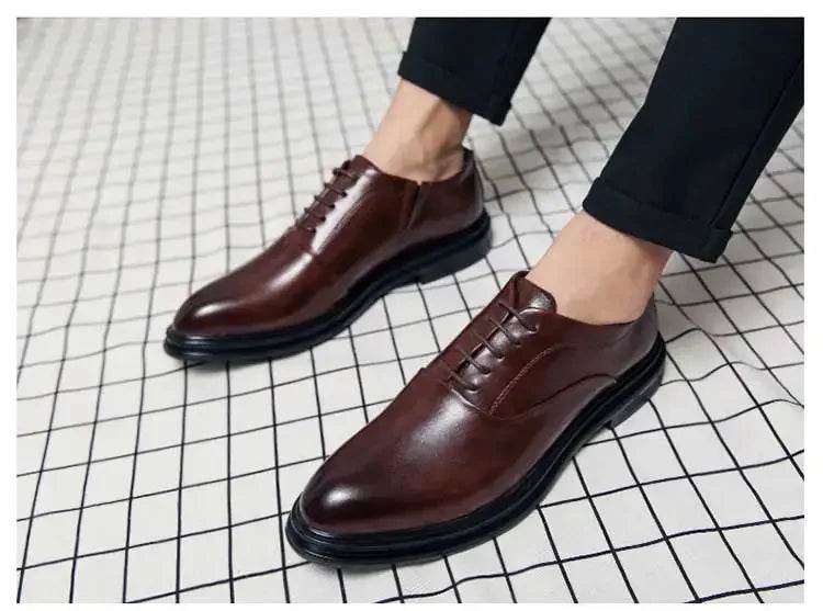 Business Formal Leather Shoes Men's Casual with Suit Low Top Solid Wedding Shoes Color Fashion Oxford Shoes Pointed Office - AIAZ