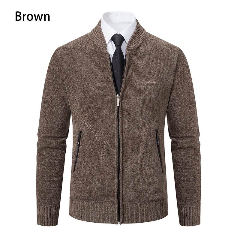 2023 Knitwear Spring and Autumn Men's Stand-up Collar Thick Warm Cardigan Sweater Winter Loose Casual Coat - AIAZ