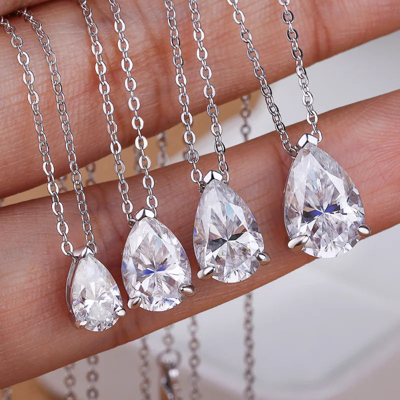 1-5CT Pear Cut D VVS1 Moissanite Necklace 100% S925 Silver 18k Gold Plated Single Diamond Women's Pendant Necklace Fine Jewelry
