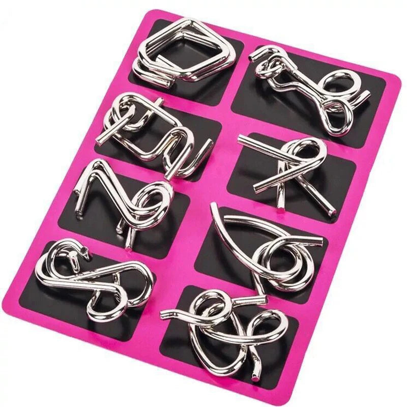 8PCS Set Metal Montessori Puzzle Wire IQ Games Rompecabezas 3D Casse Tete Brain Teaser Intellectual Toys For Kids Adults