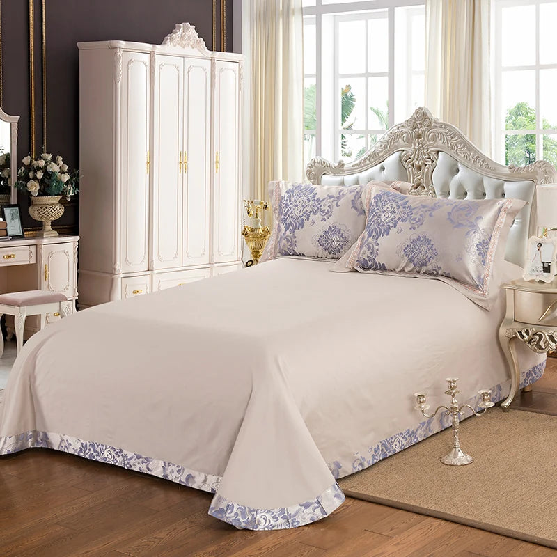 Sliver Gold Luxury Silk Satin Jacquard duvet cover bedding set queen king size Embroidery bed set bed sheet/Fitted sheet set