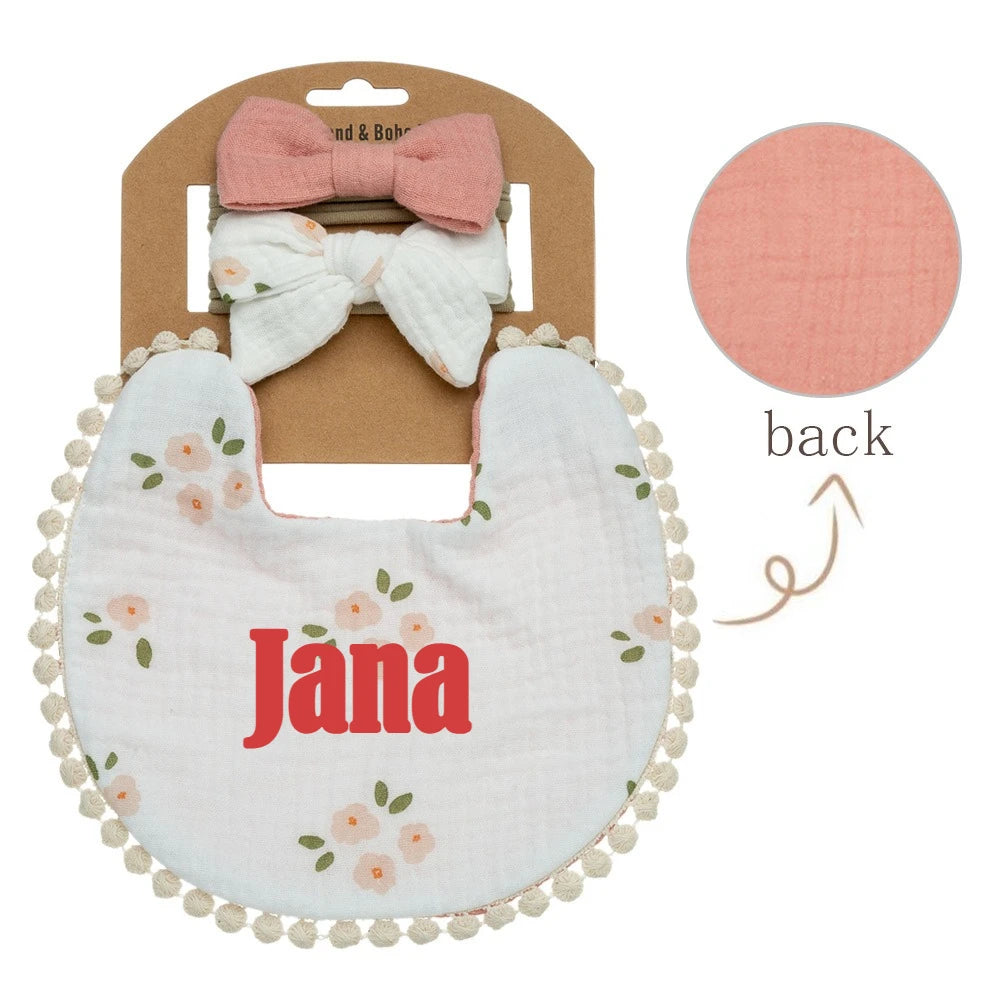 Personalized Custom name Embroidered Newborn letter Nursery Baby Bibs burp cloth suit Cotton Gifts for Boy Girl  ﻿