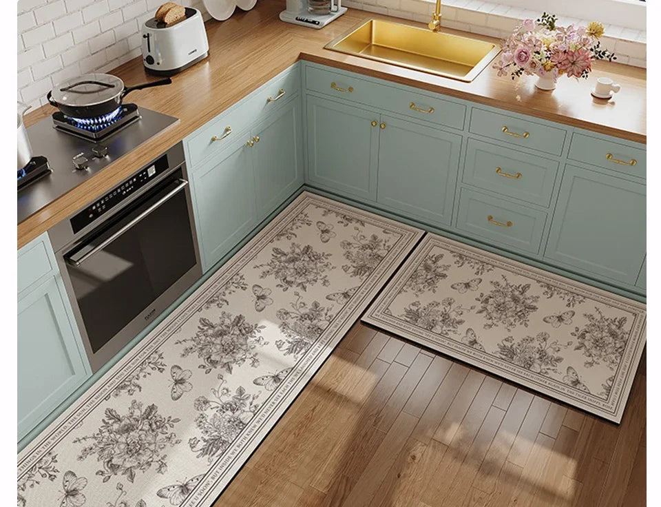 Kitchen Floor Mat Pvc Leather Waterproof Carpet Oil-proof Floral Rug Home Decoration Long Foot Mats Alfombra De Cocina 주방매트
