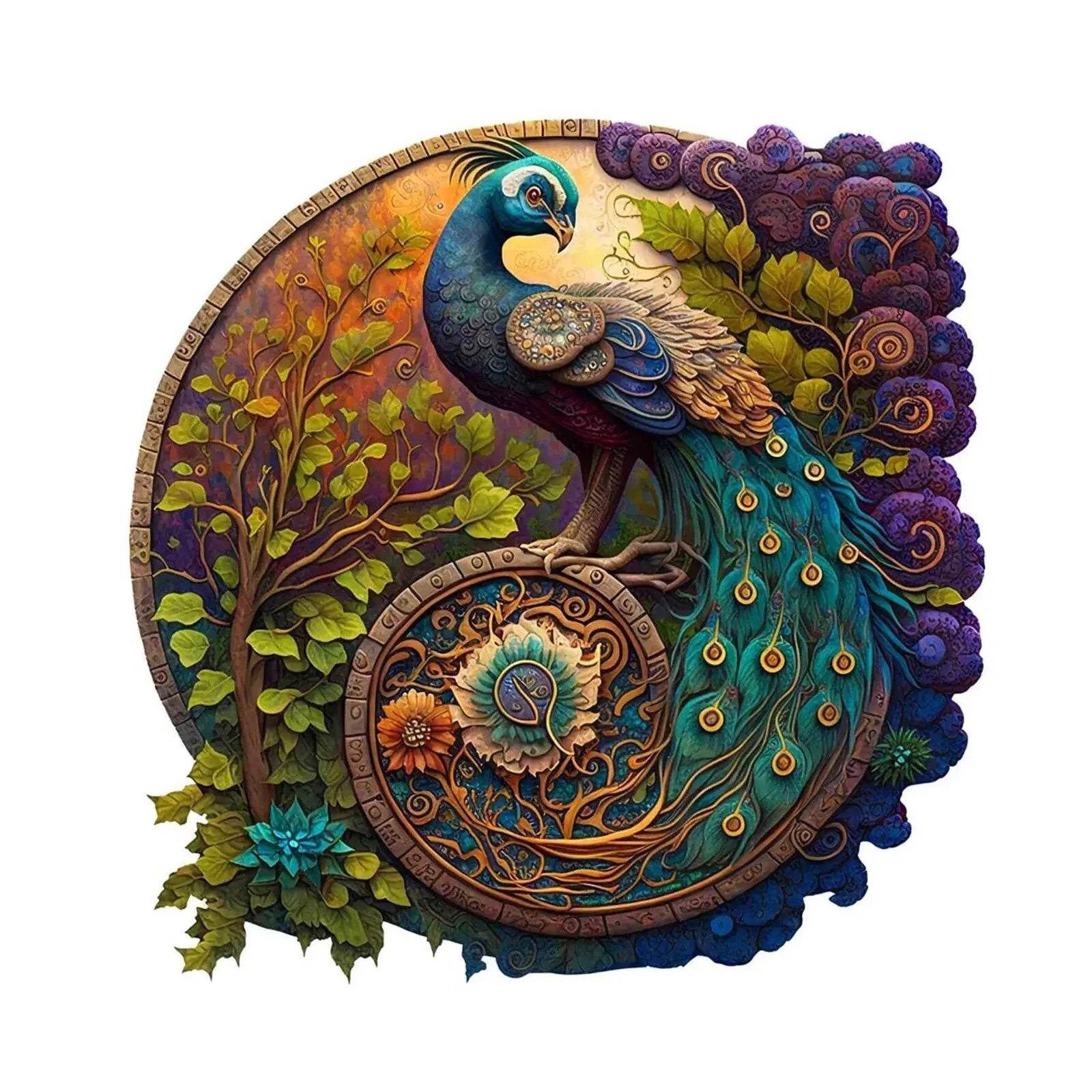 Round Peacock Wooden Jigsaw Puzzle Irregular Animal Shaped Wooden Puzzle Adult Puzzle Toys Festival Gift For Friends and Family - AIAZ