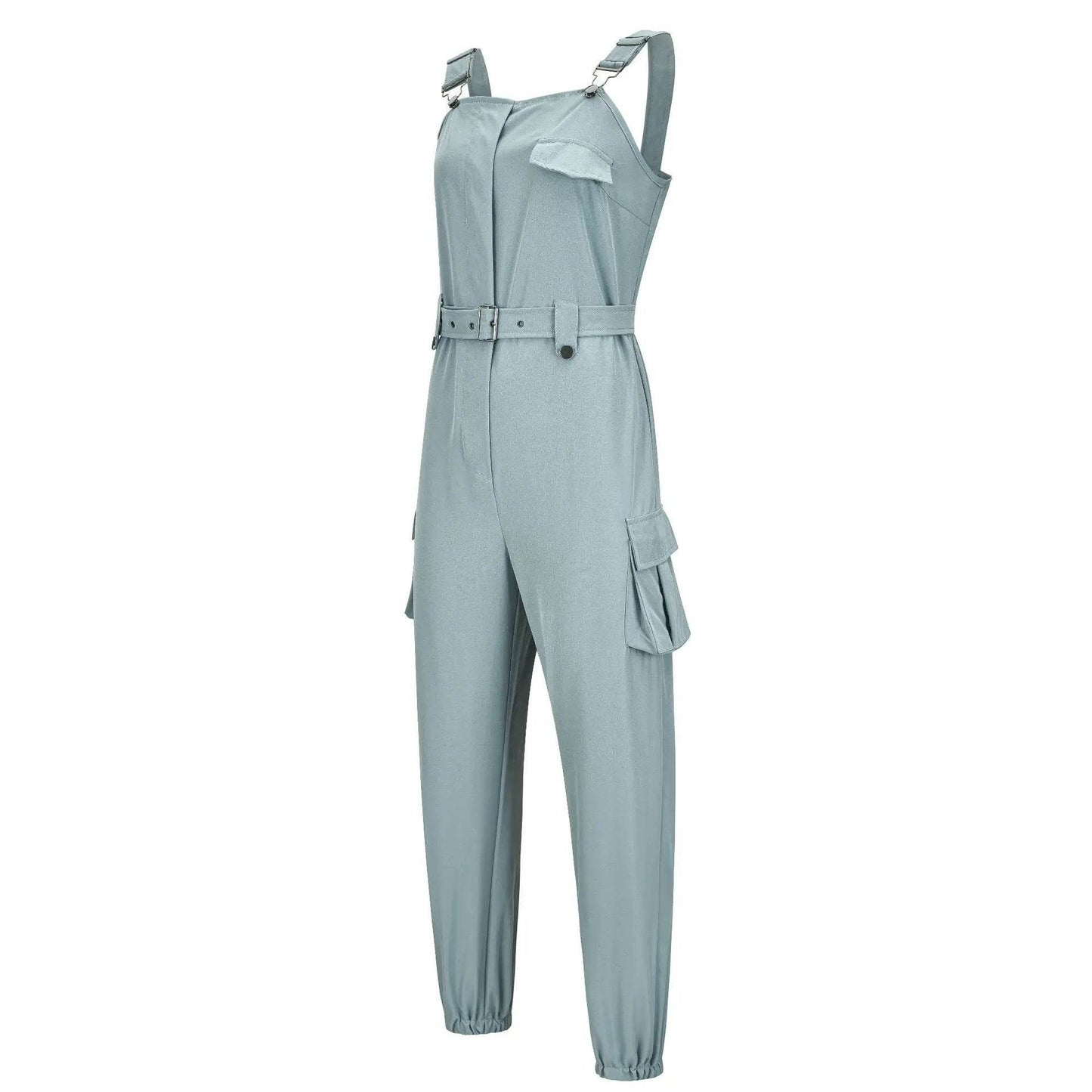 2025 Women's Casual Jumpsuits Cargo Playsuit Sleeveless O Neck Jumpsuit With Pocket and Belt Elegant Pencil Pants Loose Overalls - AIAZ