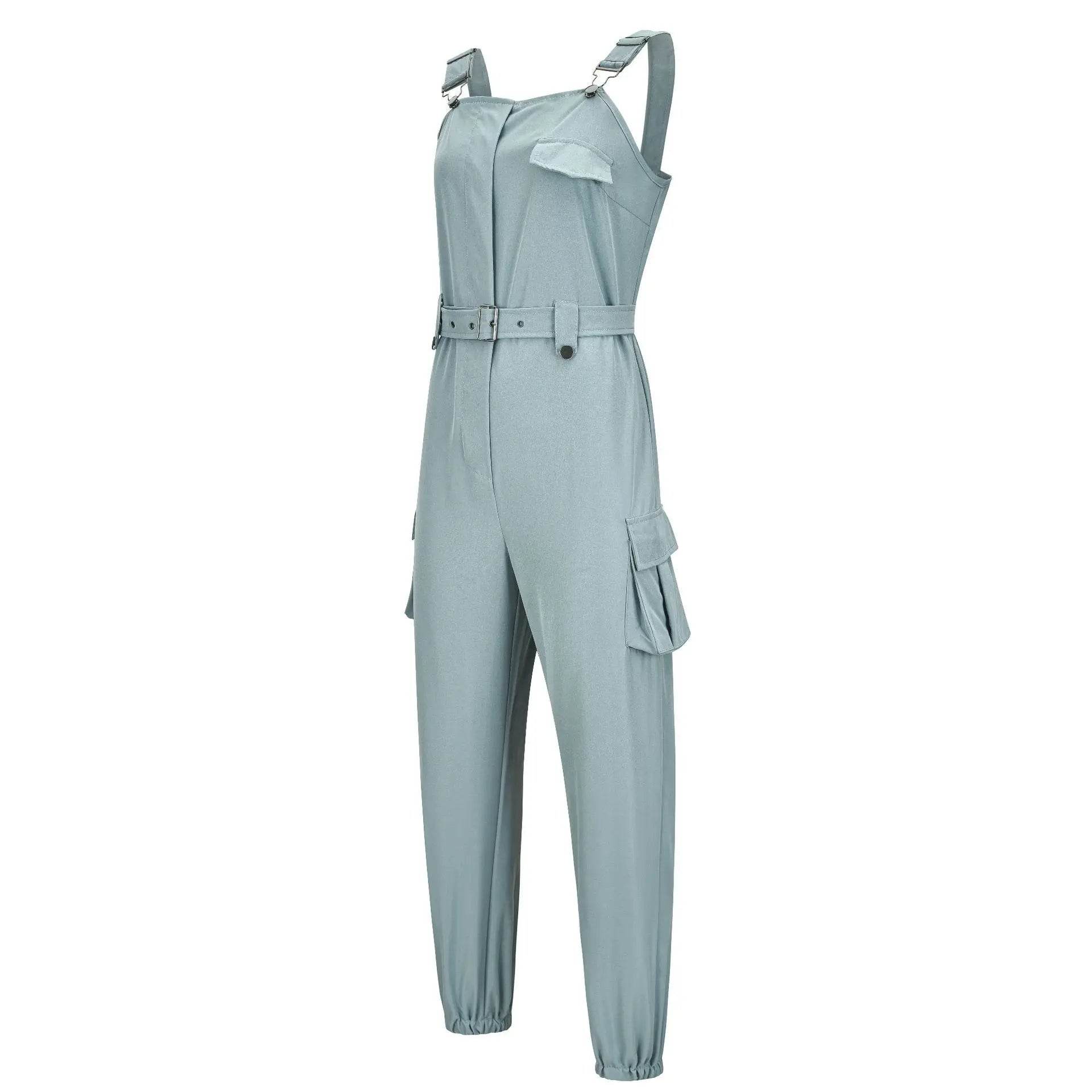2025 Women's Casual Jumpsuits Cargo Playsuit Sleeveless O Neck Jumpsuit With Pocket and Belt Elegant Pencil Pants Loose Overalls - AIAZ
