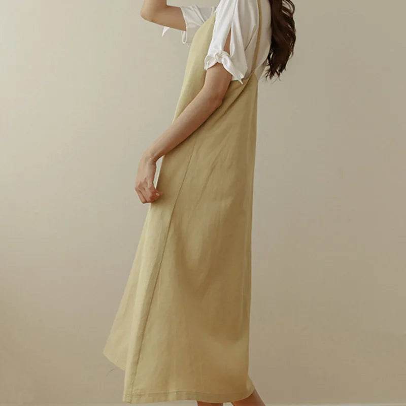 Dresses for Women 2025 Loose Elegant Dress Woman Sexy Sleeveless Spaghetti Strap Pockets Cotton Off The Shoulder Dress KE1409 - AIAZ